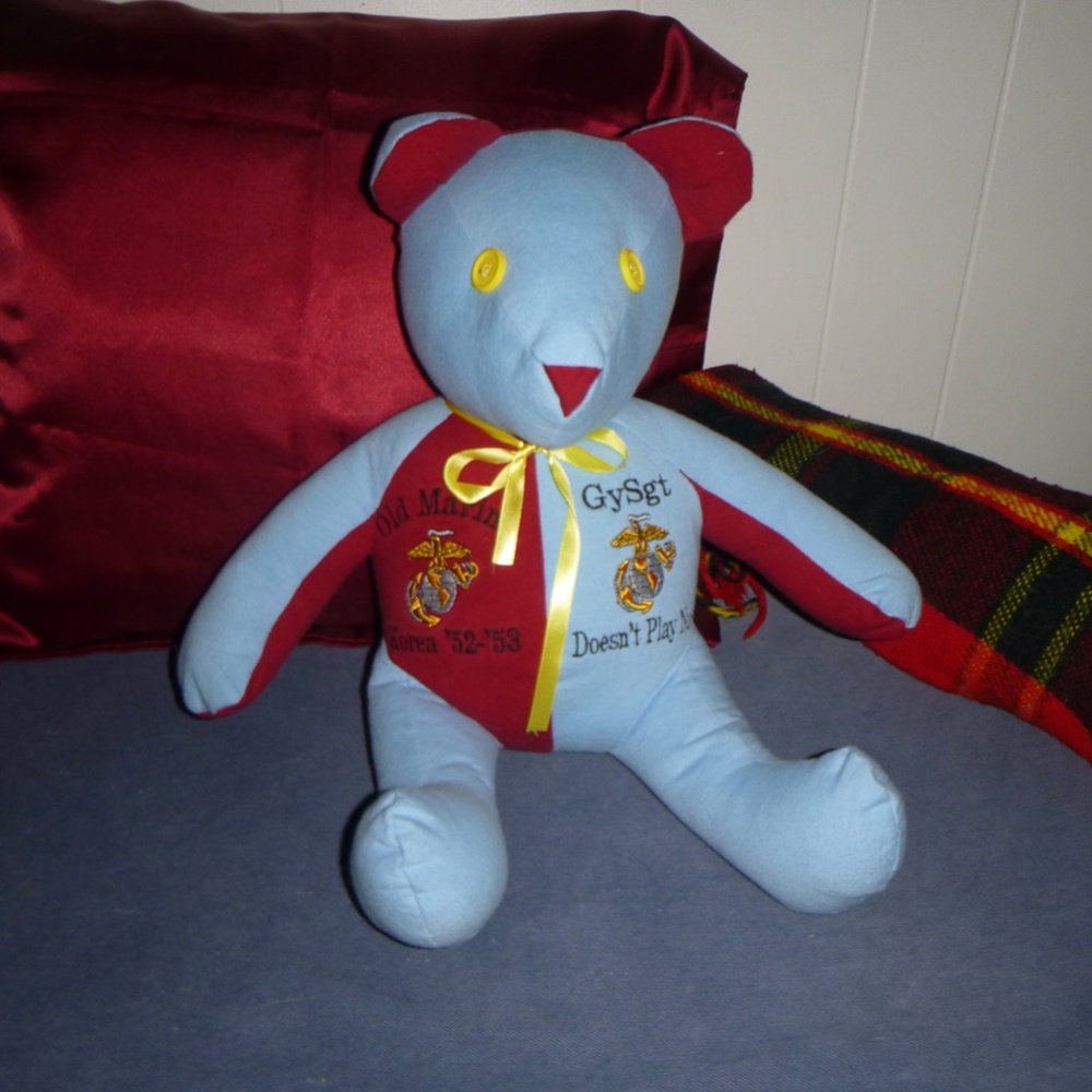 OLD MARINE CLOTH STUFFED BEAR  BUTTON EYES GUNNY SGT KOREA 52 - 53